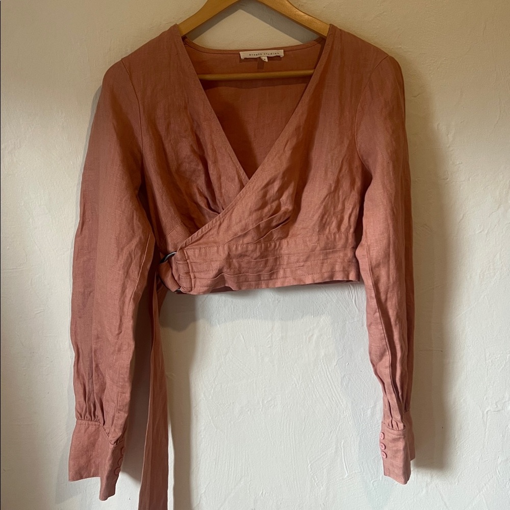 Linen Pink Wrap Crop Top